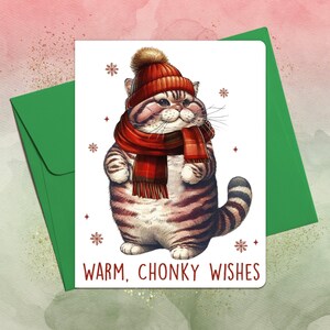 Carte de Noël chat, carte de voeux faite main, carte chat épais, cadeau pour amoureux des animaux