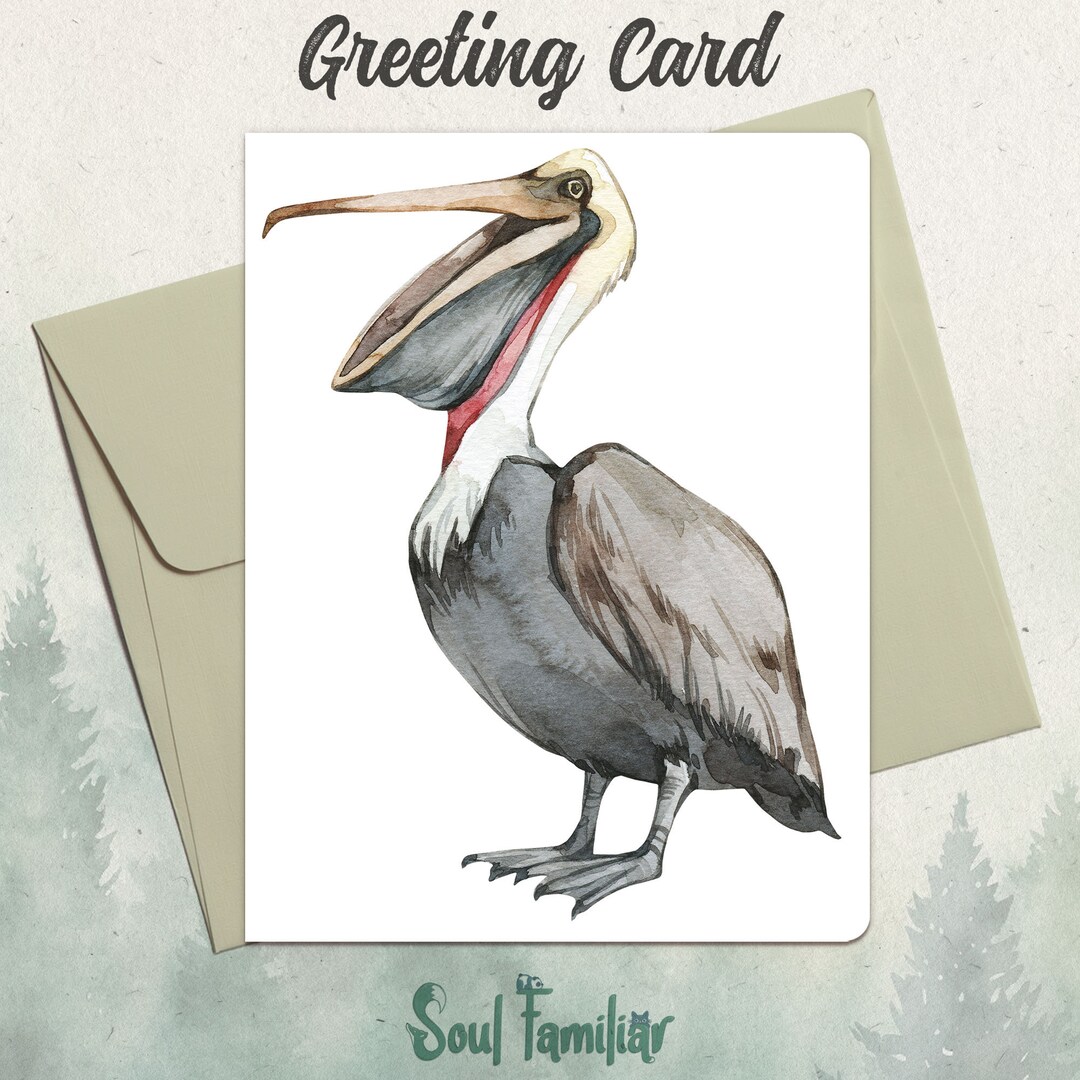 Pelican Greeting Card, Watercolor Pelican Art, Blank Inside Etsy
