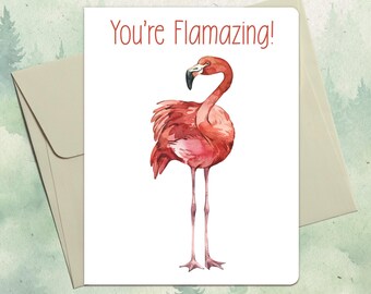 Carte flamant rose faite main personnalisée, cadeau mignon pour amoureux des animaux, carte de voeux animal personnalisée