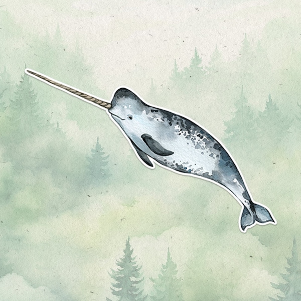 Narwhal sticker, Waterproof vinyl decal, Animal lover gifts