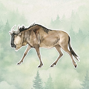 Waterproof vinyl wildebeest sticker, Cute animal lover gift, Great decal for laptops, kindles, and water bottles