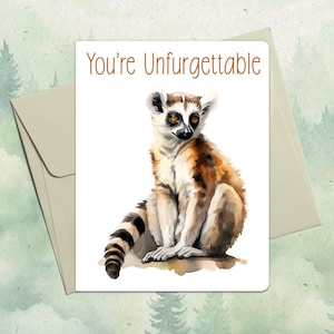 Custom handmade lemur card, Cute animal lover gift, Personalized animal greeting card