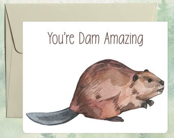 Custom handmade beaver card, Cute animal lover gift, Personalized animal greeting card