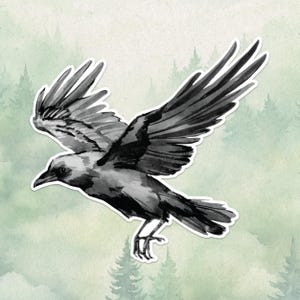 Waterproof vinyl raven sticker, Cute bird lover gift, Great decal for laptops, kindles, and water bottles