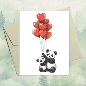 Cartão panda. Cartão de felicitações feito à mão. Presentes para amantes de animais.
