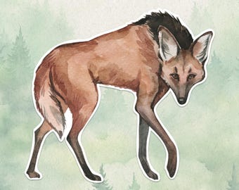 Waterproof vinyl maned wolf sticker, Cute animal lover gift, Great decal for laptops, kindles, and water bottles