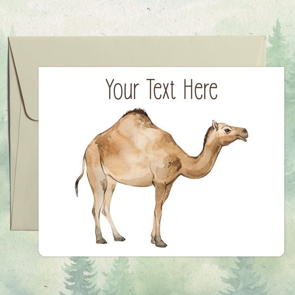 Arabian camel card. Personalized handmade greeting card. Camel card and sticker