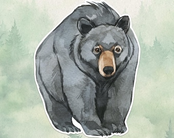 Adhesivo de vinilo impermeable de oso negro, bonito regalo para amantes de los animales, gran calcomanía para portátiles, Kindles y botellas de agua