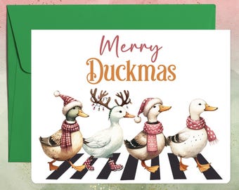 Cartão de Natal de pato, Cartão de felicitações feito à mão, Cartão de Natal de pato, Presente para amantes de animais