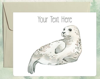 Seal card. Personalized handmade greeting card. Animal lover gifts