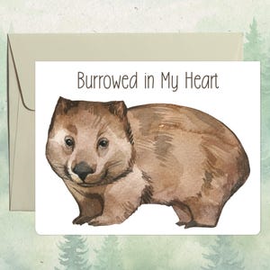 Personalisierte handgemachte Wombat Karte, Geschenk für Tierliebhaber, Personalisierte Grußkarte