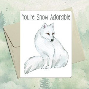 Carte de renard arctique faite main personnalisée, cadeau mignon pour amoureux des animaux, carte de voeux personnalisée de renard