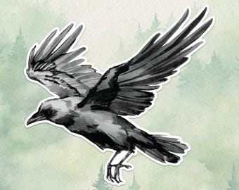 Adhesivo de vinilo resistente al agua con forma de cuervo, bonito regalo para amantes de las aves, ideal para portátiles, Kindles y botellas de agua