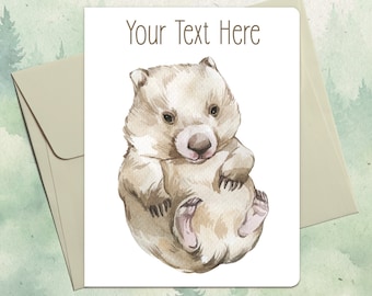 Wombat card. Personalized handmade greeting card. Animal lover gifts