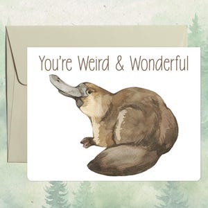 Tarjeta de ornitorrinco personalizada hecha a mano, lindo regalo para amantes de los animales, tarjeta de felicitación animal personalizada