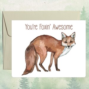 Custom handmade fox card, Cute animal lover gift, Personalized animal greeting card