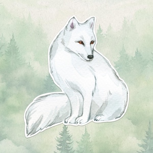 Waterproof vinyl arctic fox sticker, Cute animal lover gift, Great decal for laptops, kindles, and water bottles