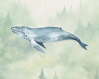 Waterproof vinyl humpback whale sticker, Cute animal lover gift, Great decal for laptops, kindles, and water bottles