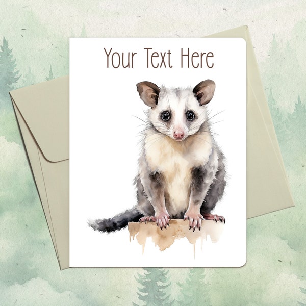 Possum card. Personalized handmade greeting card. Animal lover gifts