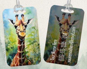 Giraffe luggage tag, Metal bag tag, animal art