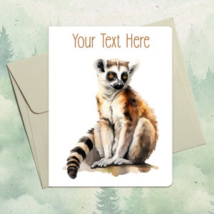 Lemur card. Personalized handmade greeting card. Animal lover gifts