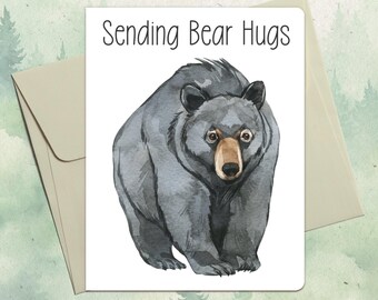 Biglietto d'auguri personalizzato con orso nero fatto a mano, simpatico regalo per gli amanti degli animali, biglietto d'auguri personalizzato con orso