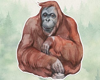 Waterproof vinyl orangutan sticker, Cute animal lover gift, Great decal for laptops, kindles, and water bottles