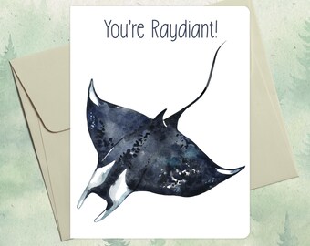 Carte de raie manta faite main personnalisée, cadeau mignon pour amoureux des animaux, carte de voeux personnalisée de raie