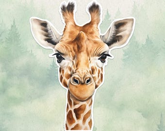 Waterproof vinyl giraffe sticker, Cute animal lover gift, Great decal for laptops, kindles, and water bottles