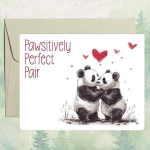 Cartão Panda. Cartão de felicitações feito à mão. Par perfeitamente paternal.