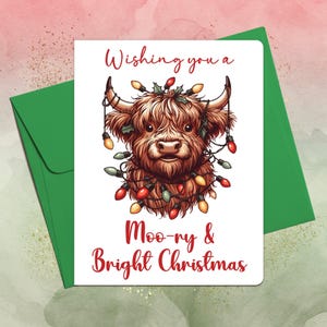 Kuh Weihnachtskarte, handgemachte Grußkarte, Highland Kuh Karte, Tierliebhaber Geschenk