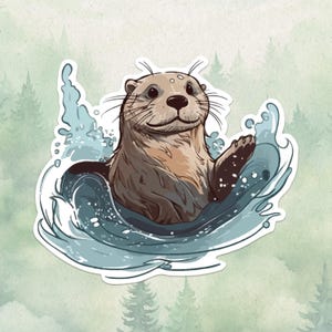 Sticker loutre en vinyle imperméable, cadeau mignon pour les amoureux des animaux, excellent sticker pour ordinateurs portables, Kindle et bouteilles d'eau