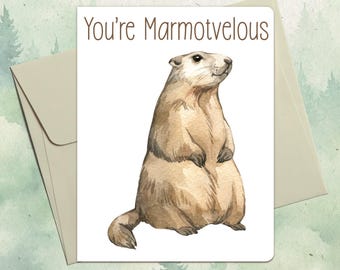 Custom handmade marmot card, Cute animal lover gift, Personalized animal greeting card