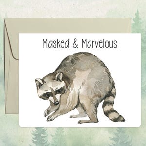 Carte faite main faite main de raton laveur, cadeau mignon d'amoureux des animaux, carte de voeux personnalisée d'animal