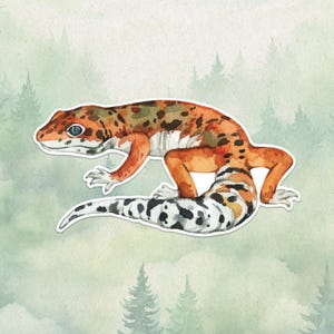 Waterproof vinyl leopard gecko sticker, Cute lizard lover gift, Great decal for laptops, kindles, and water bottles