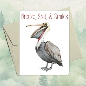 Carte pélican faite main personnalisée, cadeau mignon pour amoureux des animaux, carte de voeux personnalisée oiseau