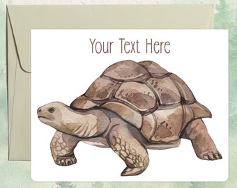 Giant tortoise card. Personalized handmade greeting card. Turtle card and sticker