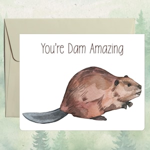 Custom handmade beaver card, Cute animal lover gift, Personalized animal greeting card
