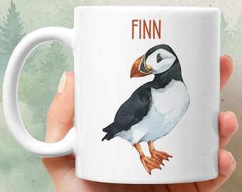 Puffin mug - Personalized ceramic coffee mug - Watercolor