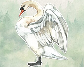 Waterproof vinyl swan sticker, Cute bird lover gift, Great decal for laptops, kindles, and water bottles