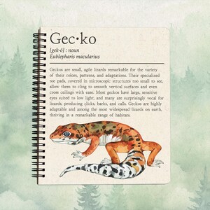 Cuaderno de tapa blanda con diseño de gecko, regalo adorable para amantes de los lagartos, cuaderno de espiral hecho a mano.
