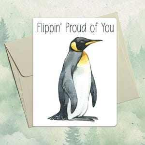Custom handmade king penguin card, Cute animal lover gift, Personalized penguin greeting card