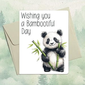 Carte de panda. Carte de voeux faite main. Journée bambou