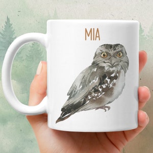 Tawny frogmouth mug - Personalized ceramic coffee mug - Watercolor