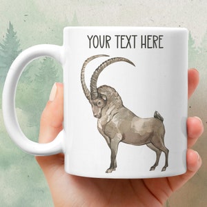 Alpine ibex mug - Personalized ceramic coffee mug - Watercolor