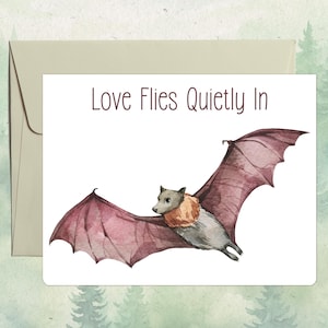 Carte personnalisée faite main de renard volant, cadeau mignon d'amoureux des animaux, carte de voeux personnalisée de chauve-souris
