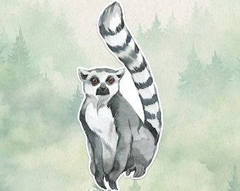 Waterproof vinyl lemur sticker, Cute animal lover gift, Great decal for laptops, kindles, and water bottles