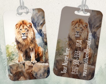 Targhetta per bagaglio a forma di leone, targhetta in metallo per borsa, arte animale