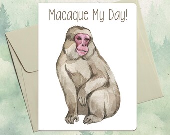 Custom handmade macaque card, Cute animal lover gift, Personalized monkey greeting card