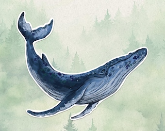 Waterproof vinyl whale sticker, Cute animal lover gift, Great decal for laptops, kindles, and water bottles